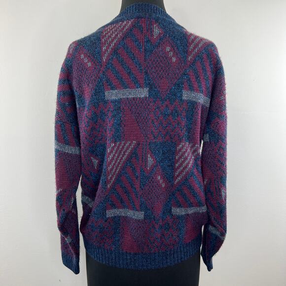 Furst of a Kind Purple Blue Abstract Geo Lace-Up Sweater Long Sleeve Top L XL - Picture 5 of 7